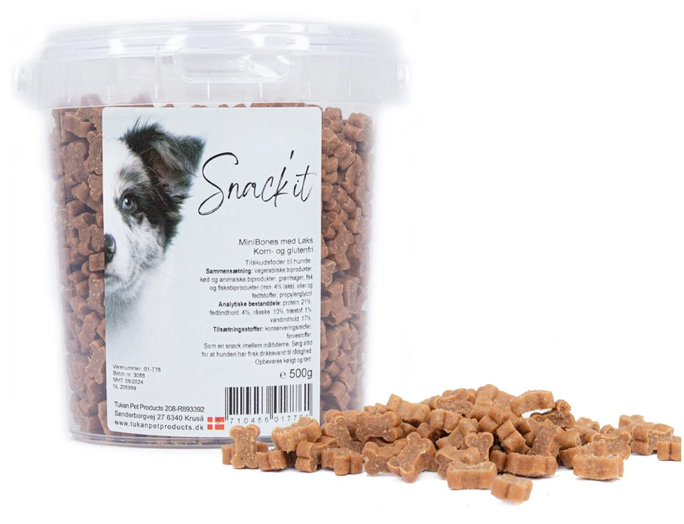 Snackit Semi-Moist Mini Bones med Laks 500 g - bløde hundesnacks